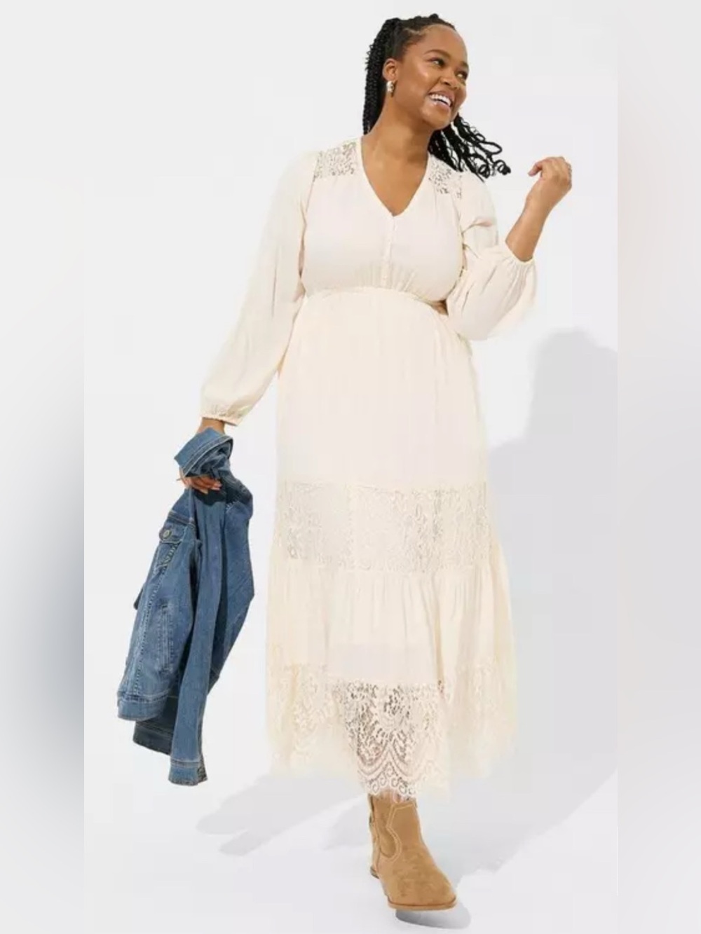 Torrid Swiss Dot Lace Contrast Tiered Dress